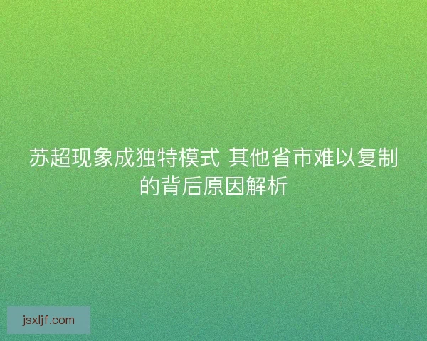 苏超现象成独特模式 其他省市难以复制的背后原因解析